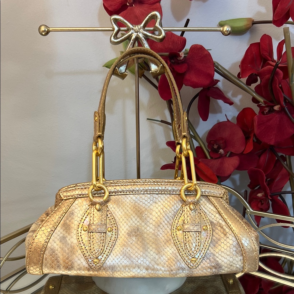 Cole Haan Vintage Y2K Metallic Gold Trinity Python Embossed Bag